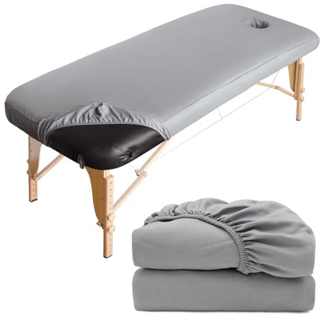 Luriseminger 2 st dra-på-överdrag med hål för massagesäng, tvättbar massagefåtölj överdrag för sminkbord och terapibänkar – 70 x 190 cm (grå)
