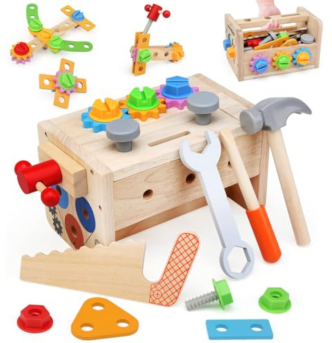 JoyLife Werkzeugkoffer Kinder Werkbank Kinderspielzeug ab 2 Jahre,38 Stück Kinderwerkzeug Montessori Holzspielzeug,Kinderspielzeug Werkzeugkasten Lernspiele,Geschenk für Jungen Mädchen ab 3 4 5 Jahre