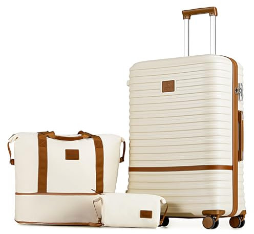 Joyway Kofferset Rollkoffer Koffer Hartschale, Trolley Set mit TSA Schloß und 4 Zwillingsrollen, Gepäck-Sets Enthält 1 Reisetasche und 1 Kulturbeutel, Weiß 76cm