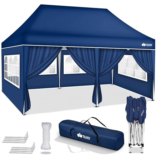 tillvex® Pavillon 3x6m Wasserdicht mit 6 Seitenteilen | Stabil & Winterfest | Pop-Up Faltpavillon Höhenverstellbar | Gartenzelt UV 50+ | Partyzelt Klappbar mit Tasche für Garten Camping Festival Party