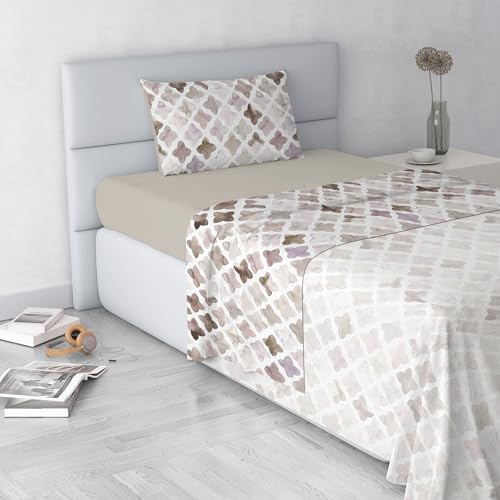 Set Lenzuola Letto Fashion, Made in Italy- Completo Letto in Morbida Microfibra, Lenzuolo Sotto con Angoli, Telo Sopra 150x270 e Federa con Patella Interna, Singolo, Florence