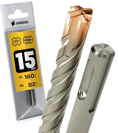 SDS Plus Hammerbohrer 4X Schneiden PGM Ø 15.0mm x 82mm - AMBOSS Werkzeuge SDS Crusher 4 - HM Betonbohrer Hartmetall Profi Bohrer 15.0 mm x 82 - Steinbohrer Stahlbeton Mauerwerk Ziegel Kalksandstein