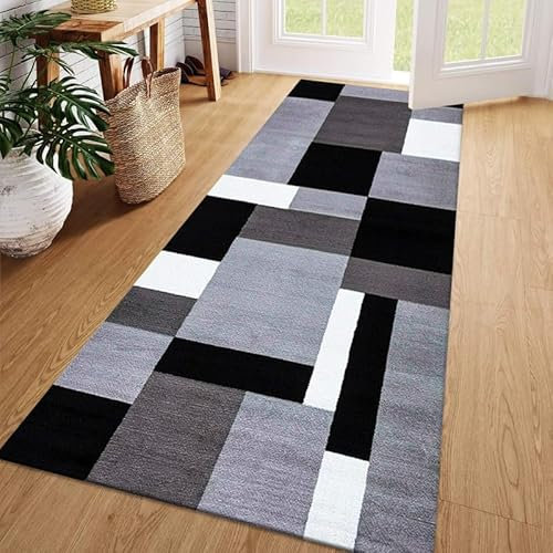 Cozy Haven Navajo Runner Rug – Washable Hallway Carpet Runners, Non-Slip Floor Mats for Kitchen, Living Room, Corridor, Entryway, Door Entrances - (Grey Black, 60x110 cm)