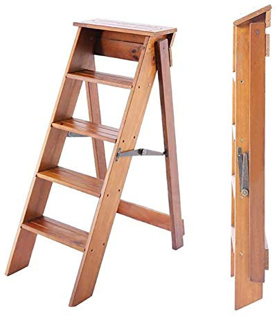 QZQJUILU Tritthocker aus Holz, faltbar, 5 Stufen, tragbare Haushaltsleitern, Stühle, Mehrzweck-Kletterleiterhocker für den Hausgarten oder die Bibliothek/Weiß