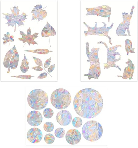 3 Piezas Sun Catcher Sticker Anticolisión Calcomanías Película de la Ventana del Arco Iris Pegatinas Cristales Ventanas Prisma Adecuado , Pegatinas Anticolisión de Ventana para Protección de Aves