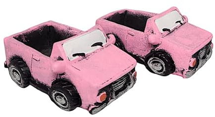 Maceta de hormigón con forma de coche vintage para suculentas y cactus con agujero de drenaje para jardín, patio, habitación y decoración de mesa, disponible en rosa y verde (rosa, paquete de 2