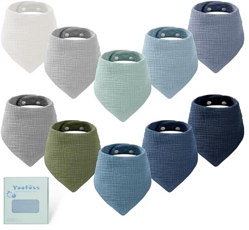 Yoofoss Baby haklappar set med 10 stycken haklappar barn bandana 100 % mussla ekologisk bomull mjuk haklappar baby drool haklappar för babyburp baby
