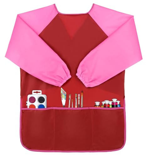 Apausvcm Grembiule da pittura per bambini, impermeabile, con maniche, 3 tasche, per bambini dai 5 agli 8 anni, per lavori artistici, scuola, pittura e artigianato
