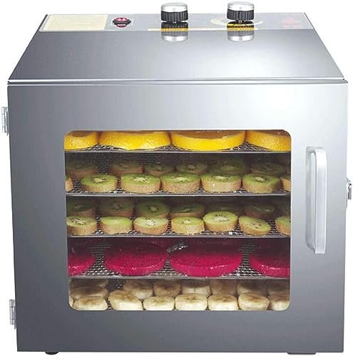 IUBGFTO Deshidratador de Alimentos, Temporización de Programación - Control de Temperatura, con 6 Bandejas Apilables, Bajo Consumo Energético, Acero Inoxidable, 600W