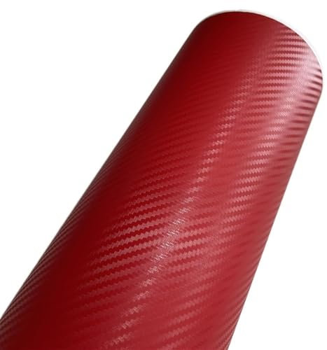 TANGSIYANG Autofolie Schwarz-rot-weiße Kohlefaser-Vinyl-Autoverpackungsfolie mit Luftfreisetzung, Selbstklebende Motorrad-Roller-Boot-Autoaufkleberverpackung Auto Folie(Red,50cm x 300cm)