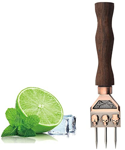 Eispickel – 3-Zinken-Edelstahl-Eispickel mit Holzgriff, 18 cm Totenkopf-Muster, Eiszerkleinerer, Barzubehör, Barzubehör, ideal für die Küche