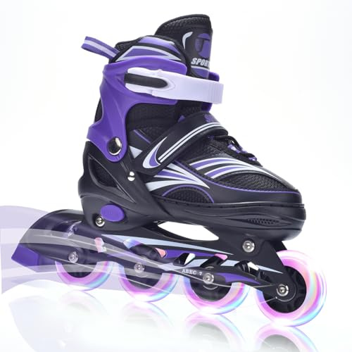 ERNAN Patines en línea, Patines en línea Ajustables iluminados para niños, Patines en línea para niños y niñas,jóvenes, Principiantes (Purple, L)