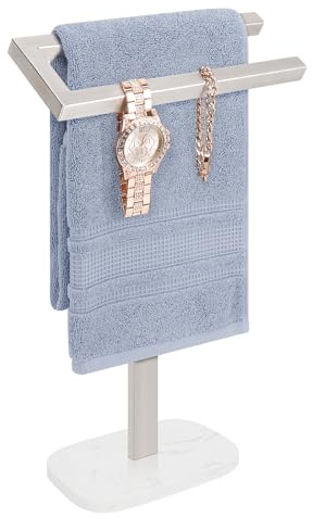 Livabber Porte-serviettes sur pied en acier inoxydable 304 avec base lourde en marbre, accessoires de bain, anneau de serviette pour comptoir de salle de bain, cuisine, 35,6 cm (nickel brossé)