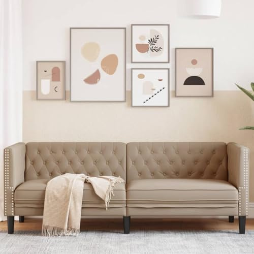 Emmtore Sofá Chesterfield de 3 plazas Cuero Artificial marrón Capuchino