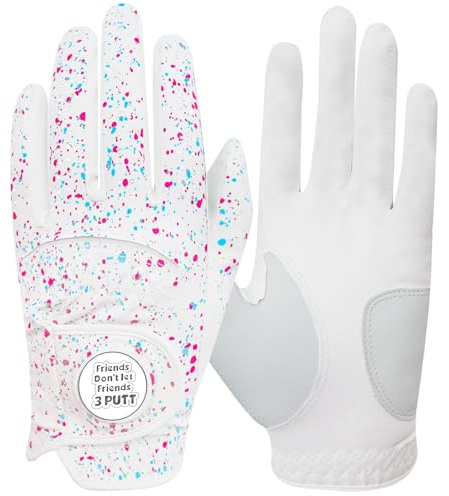 AXKAL Golf Gloves Men Left Hand Microfiber Premium All Weather Grip with Ball Marker Pack, Mens Golf Glove Comfortable Soft Outdoor (White, ML)