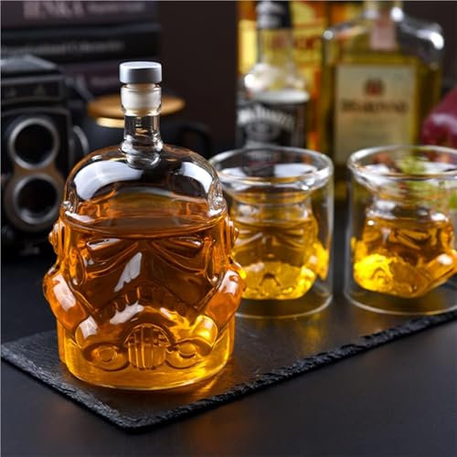 Decantador Whisky - Arte Estatua, Juego De Decantador De Whisky De 750 Ml, Decantadors Personalizado, Decantadors De Whiskys De Vidrio Transparente Para Licor(Bottle+2 wine glasses)