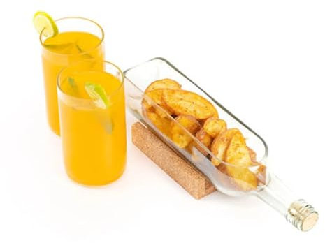 GoGiftid Upcycled Platter & Glasses Set Created Using Wine Bottle | Eco Friendly Glassware | Glass Serving Tray with 2 Tumblers | Transparent Snack Serving Platter for Cheese Nibbles & Snacks