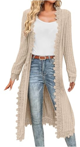 duxyoz Women's Long Lightweight Cardigan Long Sleeve Open Front Elegant Maxi Cardigans Ribbed Knitted Sweater Ladies Trendy Dressy Duster Coats Coverups Kimono Cardigan Fall Winter