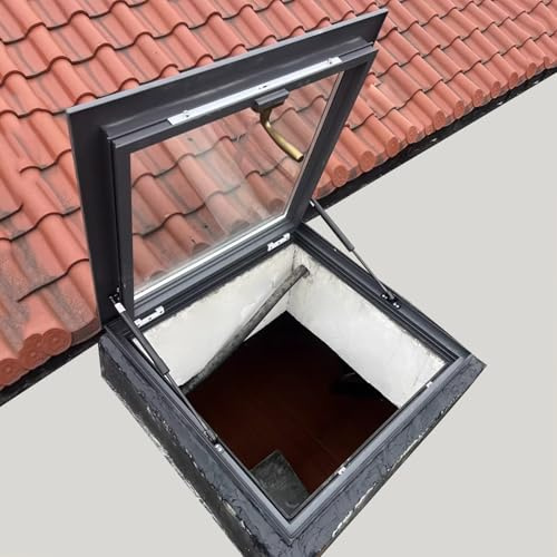 Fenêtre de toit épaissie éclairage puits de sortie fenêtre de toit plat incliné installation manuelle terrasse fenêtre de toit avec verre trempé pour grenier, véranda, sous-sol (84 x 84 cm)