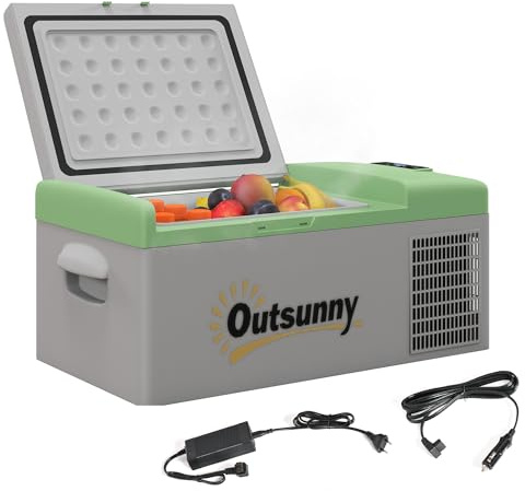 Outsunny Kompressor Kühlbox 16L Tragbare Gefrierbox Auto bis -20°C | 12/24V DC & 100-240V AC, Kühlschrank mit MAX/ECO Modi, Mini Kühlbox für Boot, Lkw, Camping, Steckdose und RV
