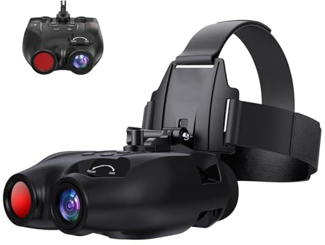 Jumelles de Vision Nocturne Montées sur Tête pour Adultes - 300m Portée Infrarouge, Zoom Numérique 5X, Rechargeable, Captures Photo/Video, Carte TF Incluse, Bandeau Réglable (Noir)