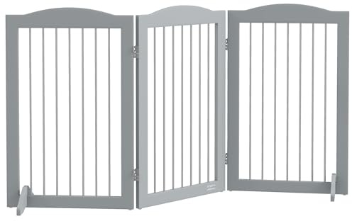 PawHut Barrera de Seguridad para Perros, Valla Plegable 154x30x80 cm Gris