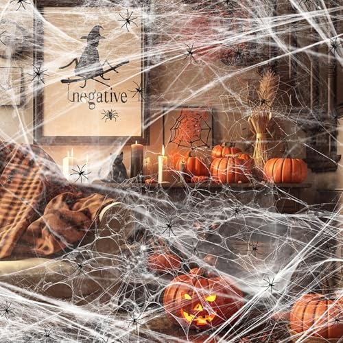 YORFULL Decorazioni di Halloween Ragnatela 200 g con 30 Ragni di Plastica, Ragnatela Estensibile per Decorazioni di Halloween per Interno ed Esterno, Decorazione per Casa Stregata, Horror da Giardino
