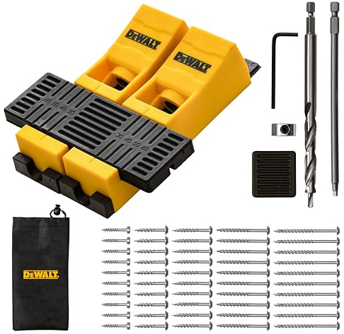 DEWALT Agujero de bolsillo profesional todo en uno con tecnología FlexBar: kit de plantilla individual, doble y ancha con guía de taladro, broca de agujero de bolsillo, tornillos de bolsillo y bolsa