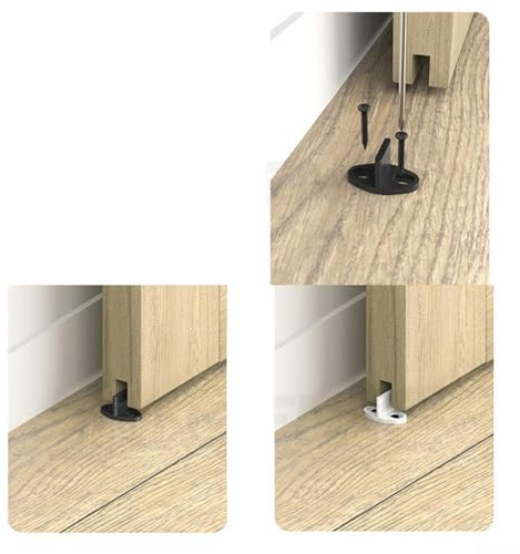 Guide de sol pour porte coulissante de grange réglable pour portes intérieures, design en plastique noir à profil bas avec vis de montage, ancrages muraux (matériau plastique)