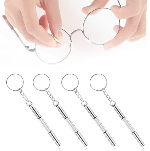 GNALIA Set of 4 Mini Glasses Screwdriver 3 in 1 Precision Glasses Repair Set Key Ring Portable Small for and Watches