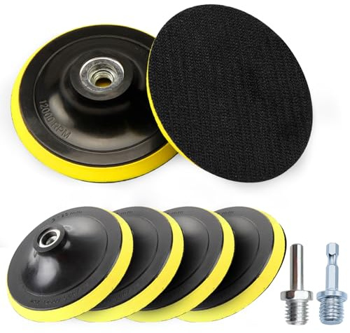 6 Stück Klett Schleifteller 125mm Schleifpapierteller für Exzenterschleifer Winkelschleifer Bohrmaschine mit Bohradapter M14 inkl. Spanndorn für Exzenterschleifpapier