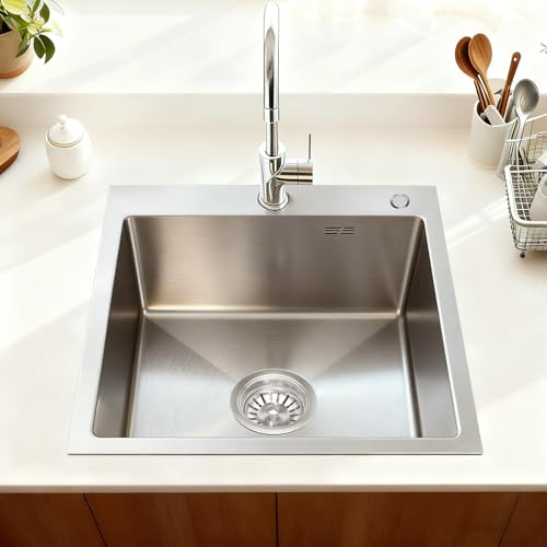 Melanstar 38x38 cm Edelstahl Spülbecken Spüle, Küchenspüle Auflagespüle mit 1 Becken mit Siphon Set Edelstahlfarben