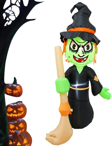 Aufblasbare Halloween Dekorationen | 1,55m Aufblasbare Hexe Spukhaus Deko Mit Integrierter LED-Beleuchtung | Hexendekoration Für Feiern Gartenweg Haus Garten,Halloween Dekoration