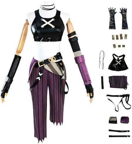AYIMEIS Jinx Cosplay Costume Complete Set avec Perruque Déguisement de Anime Arcane 2 Costume Jinx Uniforme Noël Halloween Carnaval Fête Performance Costume Adulte
