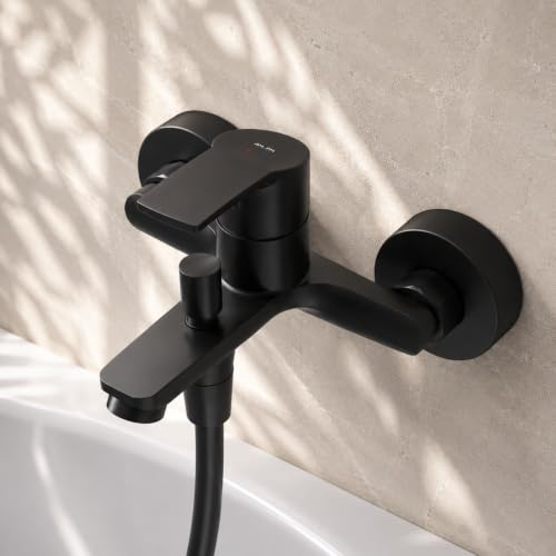 Badewannenarmatur mit Auslauf, Mischbatterie Badewanne, Brausebatterie Wanne, Einhand-Wannenbatterie für Badewanne und Dusche, Badezimmer Armatur, Schwarz, AM.PM Play F8Y10022