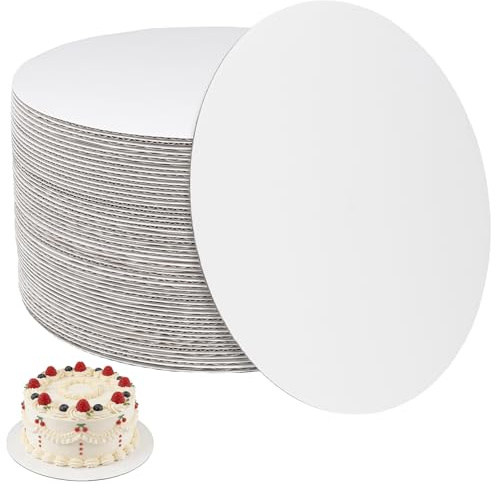ZEONHEI 50 stycken kakbräda, 30 cm rund, vit tårtunderlägg, tårttallrik, kartong, kaktallrik, rund kartong 2 mm tjock för födelsedagstårtor, buffé, fondant
