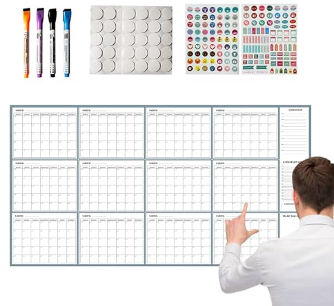 Grand Calendrier Mural Effaçable À Sec, Effacable Calendrier Annuel 2026, Planificateur Réutilisable Avec Marqueurs Et Autocollants Magnétiques Planning Familial Pour Maison Bureau