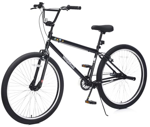 ZALUWUK 26 Inch Freestyle Bike for Teens, Carbon Steel Frame Single-Speed Bicycle with 2 Pegs, Front Caliper Brake & Rear V Brake, Garden & Outdoor Bike for Boys and Girls Ages 14+ (Black)