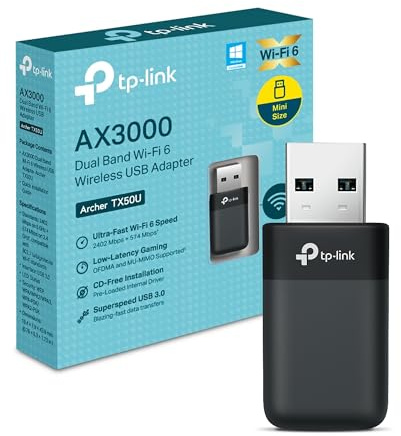 NEW TP-Link Archer TX50U AX3000 WiFi 6 Dongle, Dual-Band USB Adapter | WiFi 6 Adapter for PC, Plug & Play, USB 3.0, WPA3 Security, Gaming, Streaming & Meetings, Plug & Play, Windows 10/11