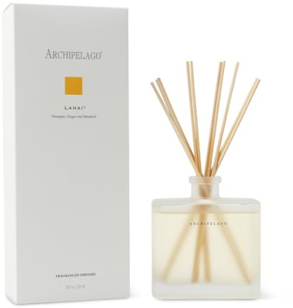 Archipelago Botanicals Lanai Reed Diffuser, Home Fragrance Reed Diffuser, Includes Fragrance Oil, Frosted Glass Vessel & 10 Diffuser Reeds, Perfect for Home, Office or Gift, 7.6 Fl Oz