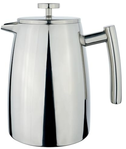 Café Stal Belmont Stainless Steel Cafetière, 1.2L Coffee Maker, 8 Cup | Double-wall stainless steel coffee maker keeps coffee hotter for longer with a reusable filter.