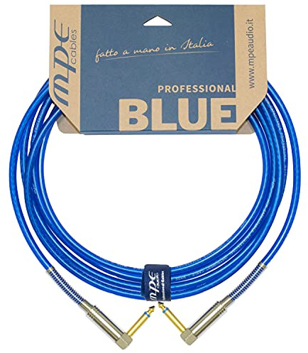 MPE Cavo professionale Made in Italy 1mt per chitarra basso Made in Italy due connettori jack D. 6,3mm pipa angolo 90° per strumenti e pedali effetto MOD: PL400T-1 metro