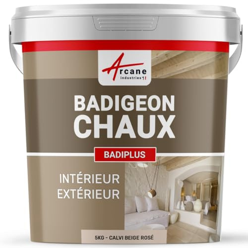 Badigeon Chaux Mur Intérieur, Façade Extérieure 5 kg Calvi Beige Rosé | Finition Mate Minérale, Microporeux, Laisse Respirer, Murs, Façade, Ciment, Pierre, Intérieur Extérieur - Arcane Industries