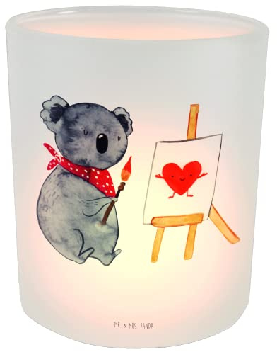 Mr. & Mrs. Panda Kerze Koala Künstler - Geschenk, Koalabär, Windlicht Zur Hochzeit, Windlicht Dekorieren, Gefühle, zeichnen, Teelichthalter, Liebe,