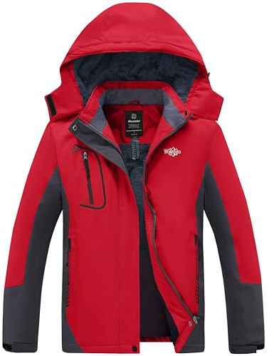 Wantdo Dam, berg, skidjacka, varm, vinter, fleece, kappa, vattentät, andas, regnrock, utomhus, huvor, vindjacka, jackor, röd, S