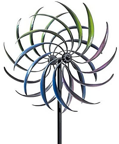 Eisen Windmühle, Gartenwindräder Aus Metall Gartenstecker Windspiel Garten Dekoration Für Zuhause,Bunte Weide Blätter Dual Direction Wind Spinner
