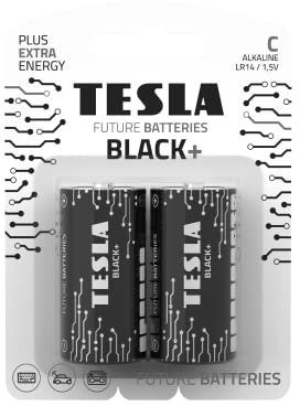 TESLA BATTERIES BLACK+ Alkaline - Mercury Free Alkaline Manganese Battery, Size C, Pack of 2 PCS