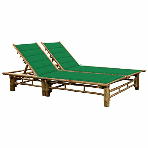 Susany Solstol 2 personer med kuddar trädgårdsstol trädgårdsmöbler fritidssäng relaxsäng strandsäng dubbel solstol bambu, grön