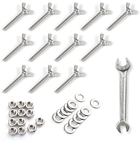SPEEDWOX 12 Stück Y-Flügelschrauben M6 x 45 mm 304 Edelstahl Flügelschrauben Flügelschrauben mit Sechskantmutter, flacher Unterlegscheibe und Schraubenschlüssel zum Festziehen mit bloßen Händen