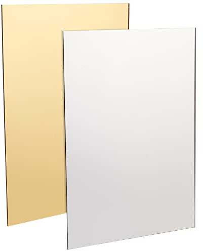 BENECREAT 2 Packung 3 mm/1/8 dicke Acrylspiegelfolie mit Laminierung, Gold- Und Silber-Acrylplatten für DIY-Bastelprojekte, Zeichen, 20x30 cm / 7.9X11.8